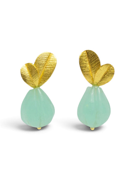 Beyond Biasa Carved Gemstone and Textured Gold Earrings
