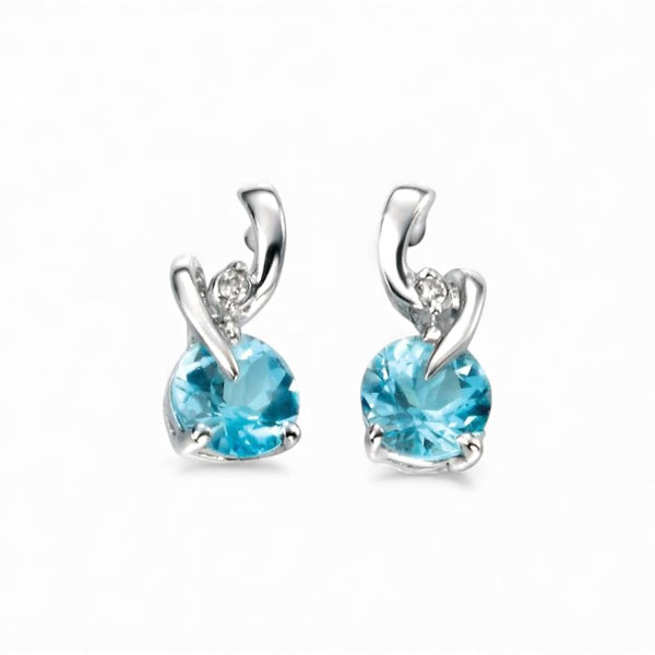 9ct White Gold  Diamond & Blue Topaz Twist Earrings