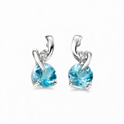 9ct White Gold  Diamond & Blue Topaz Twist Earrings