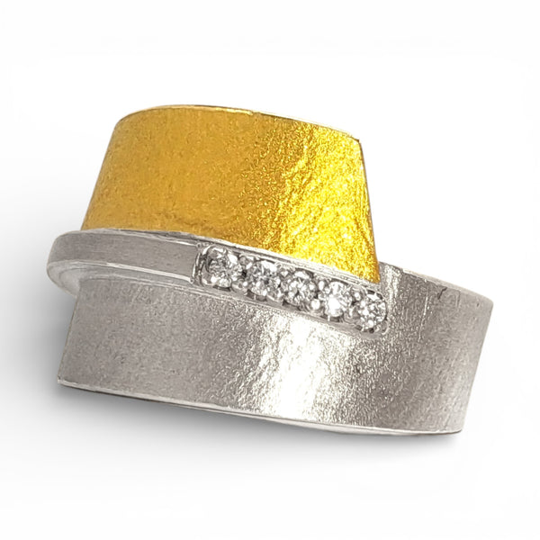 'Aurora Halo' Silver & 22ct Gold Five Diamond Ring