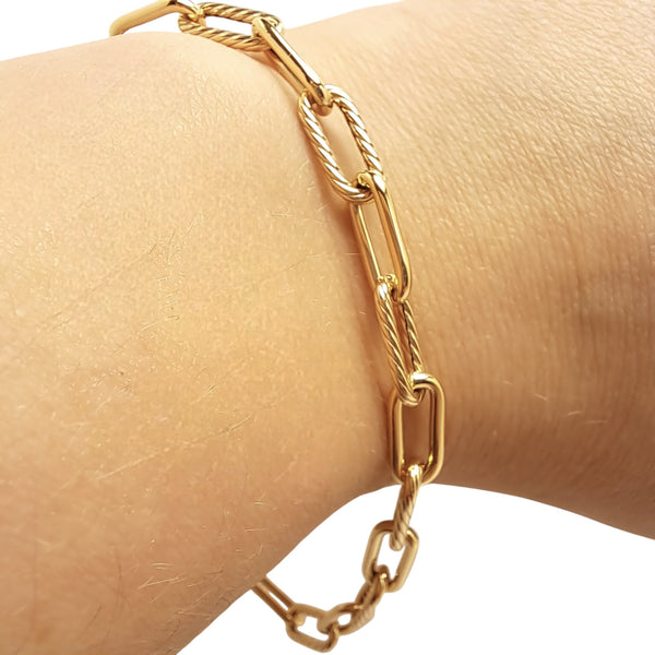Twist Effect and Polished Oval Link 9ct yellow Gold Bracelet