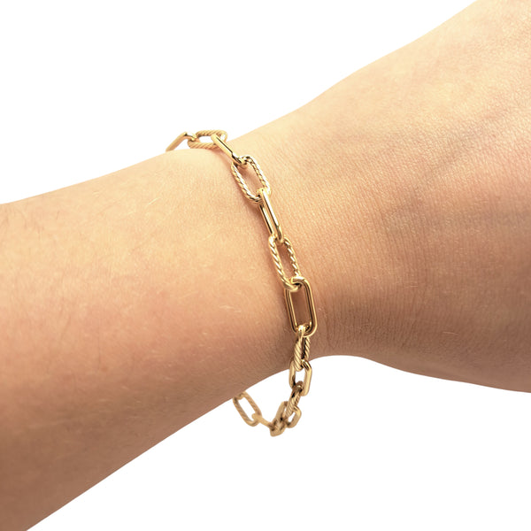 Twist Effect and Polished Oval Link 9ct yellow Gold Bracelet