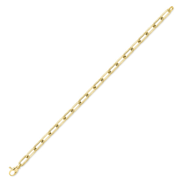 Twist Effect and Polished Oval Link 9ct yellow Gold Bracelet