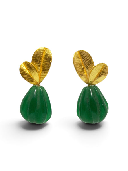 Beyond Biasa Carved Gemstone and Textured Gold Earrings