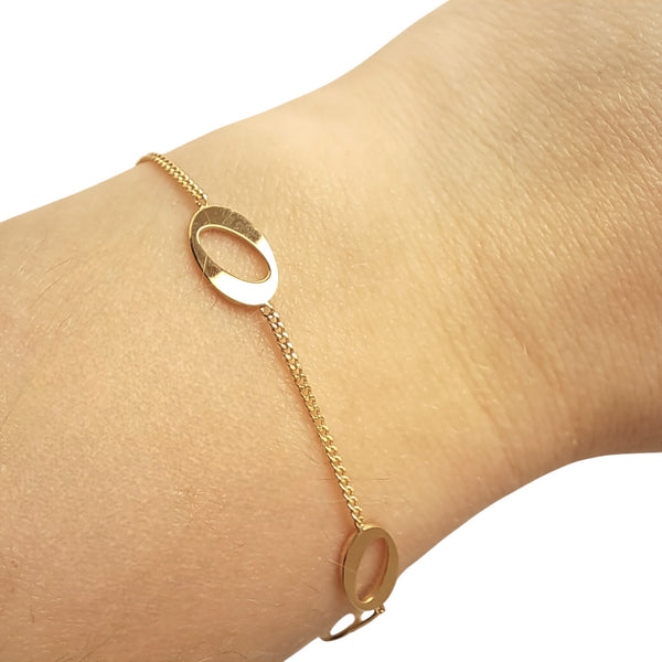Curb and Oval Detail 9ct Yellow Gold Bracelet