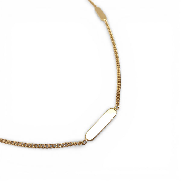 Curb Chain & Oblong Detail 9ct Yellow Gold Necklace