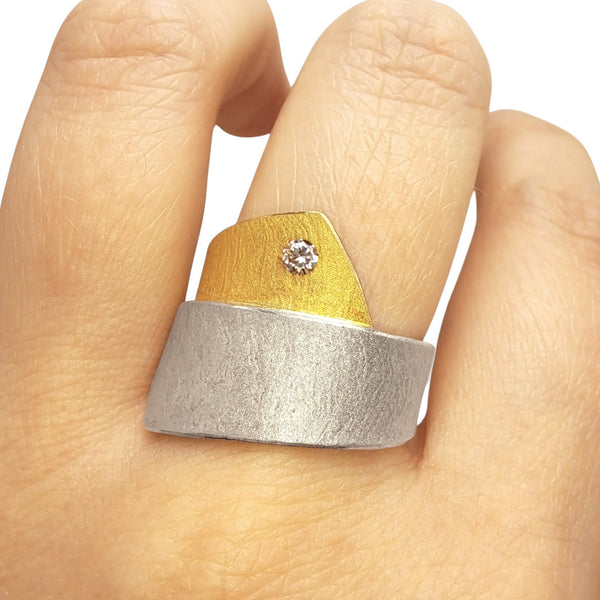 'Celestial Trail' Silver & 22ct Gold Diamond Ring