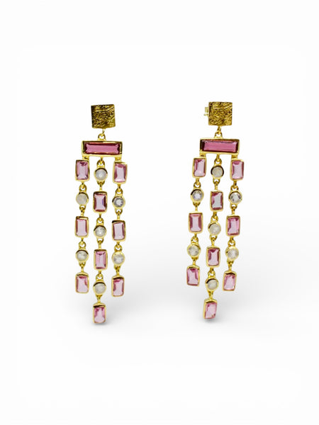Beyond Biasa Triple Row Gemstone Chandelier Earrings