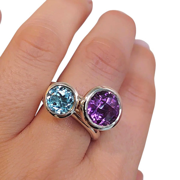 Silver 8mm Blue Topaz Ring