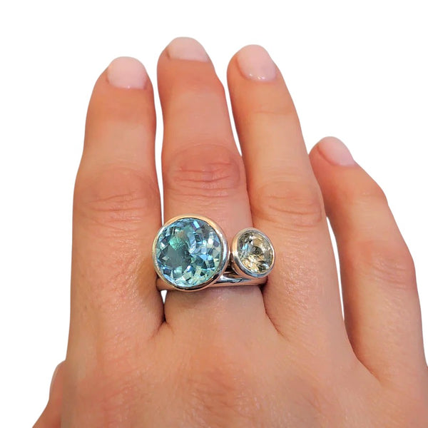 Silver 12mm Offset Bright Blue Topaz Ring