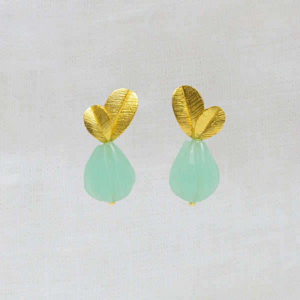 Beyond Biasa Carved Gemstone and Textured Gold Earrings