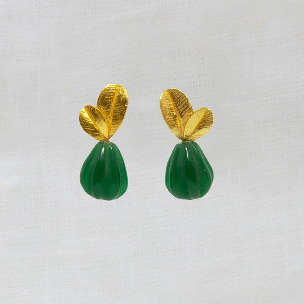 Beyond Biasa Carved Gemstone and Textured Gold Earrings