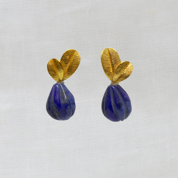 Beyond Biasa Carved Gemstone and Textured Gold Earrings