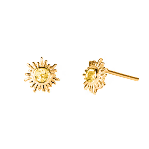 Christin Ranger Gold Sun Stud Earrings with Gemstone