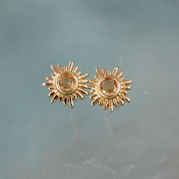 Christin Ranger Gold Sun Stud Earrings with Gemstone