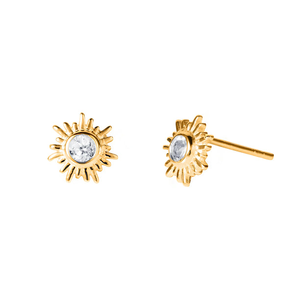 Christin Ranger Gold Sun Stud Earrings with Gemstone