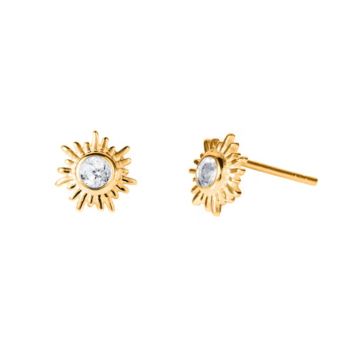 Christin Ranger Gold Sun Stud Earrings with Gemstone