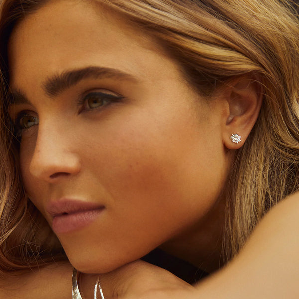 Christin Ranger Gold Sun Stud Earrings with Gemstone