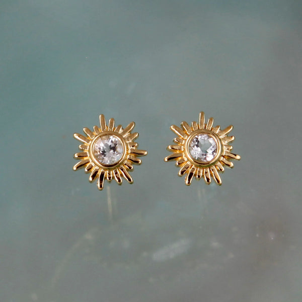 Christin Ranger Gold Sun Stud Earrings with Gemstone