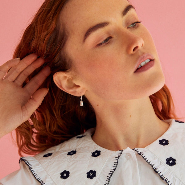 Christin Ranger Silver Bluebell Flower Drop Earrings