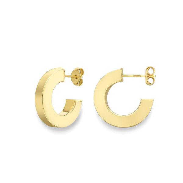 Chunky Square Half Hoop 9ct Yellow Gold Earrings