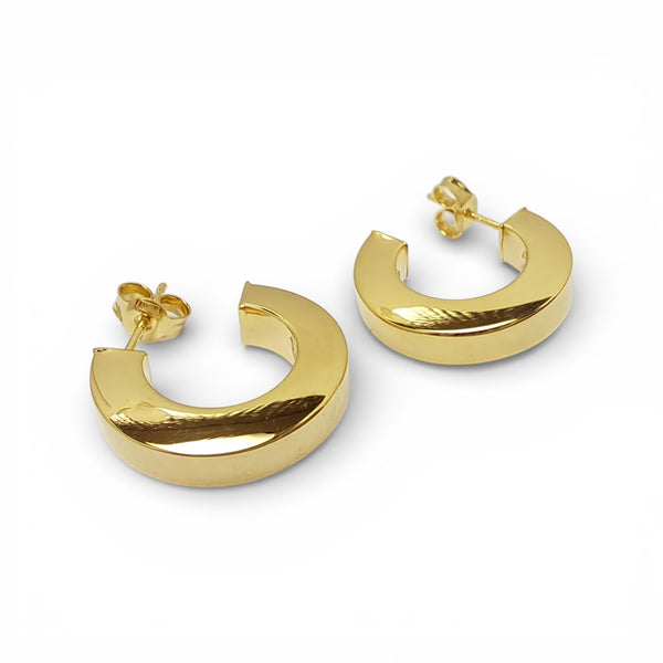 Chunky Square Half Hoop 9ct Yellow Gold Earrings