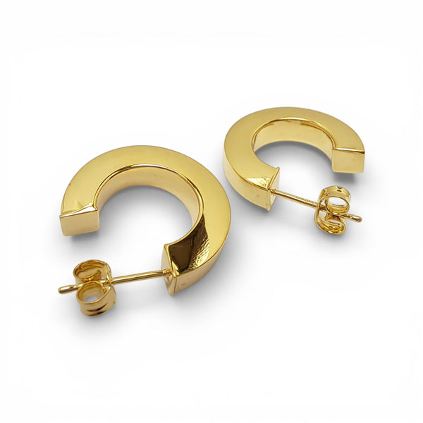 Chunky Square Half Hoop 9ct Yellow Gold Earrings