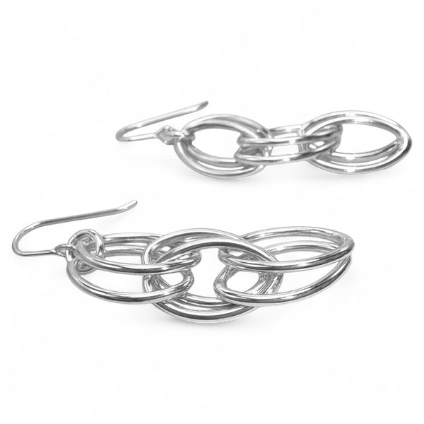 WILDE Silver Two Loop Triple Navette Drop Earrings