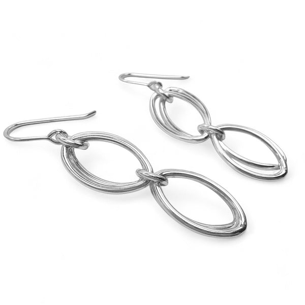 WILDE Silver Two Loop Double Navette Linked Drop Earrings