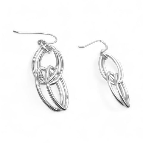WILDE Silver Two Loop Double Navette Drop Earrings