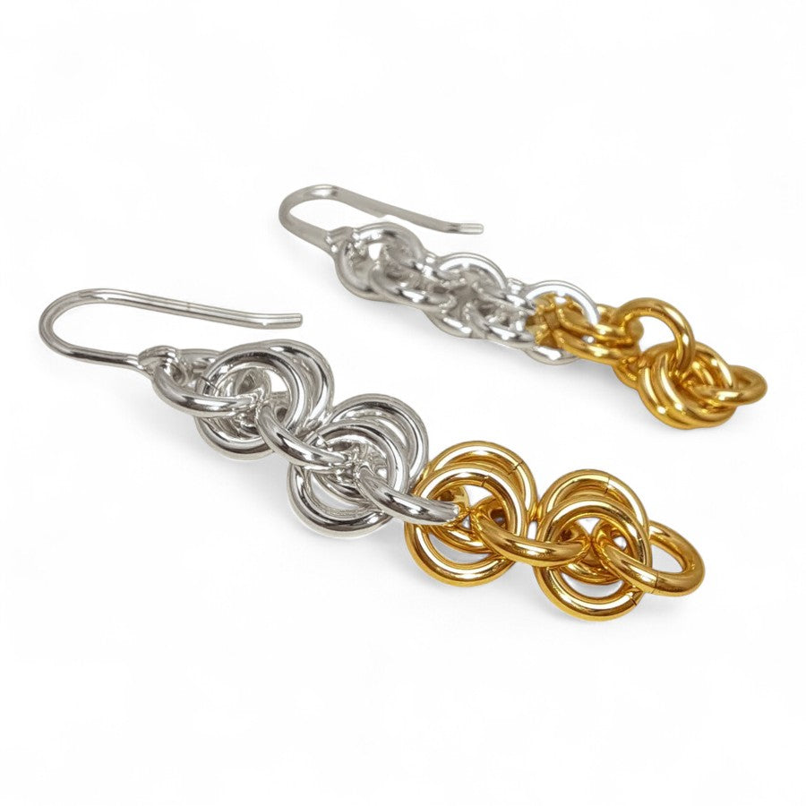 WILDE 45mm Gold Fill and Silver Chainmaille Earrings