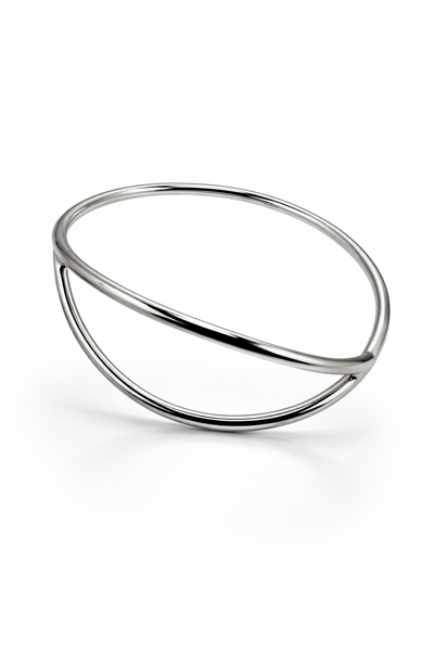 3mm Silver Polished Leaf Bangle Round Wire - Oval