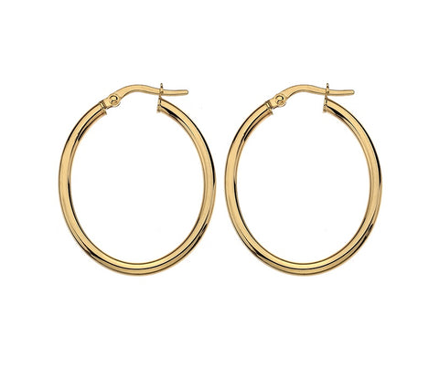 9ct Gold 24mm Oval Hoop Earrings