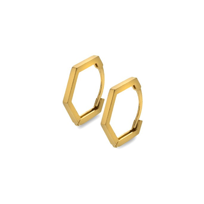 Hexagonal 13mm Huggie Hoop 9ct Gold Earrings