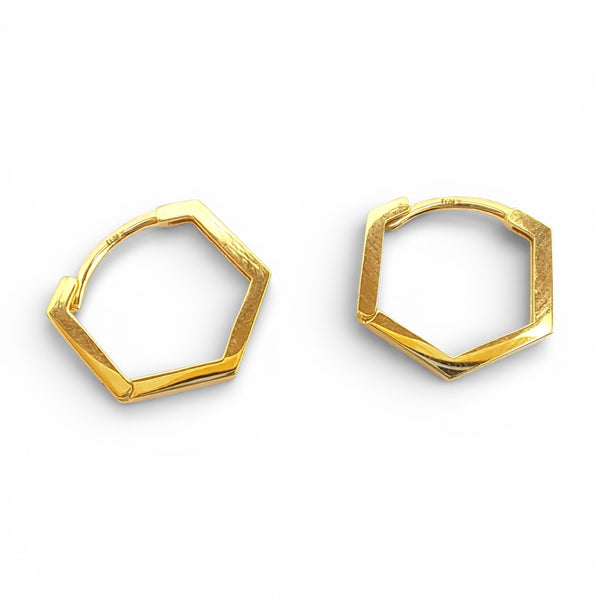 Hexagonal 13mm Huggie Hoop 9ct Gold Earrings