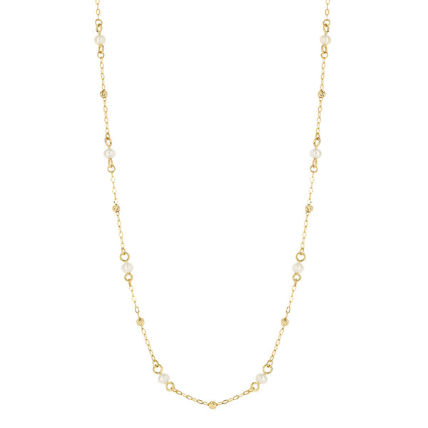 9ct Gold and Freshwater Pearl Trace Chain Station Necklace