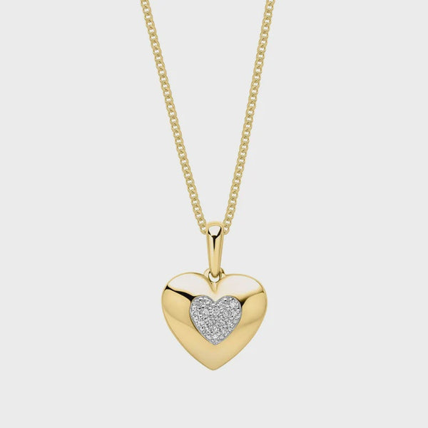 9ct Yellow Gold Pavé Diamond Heart Pendant