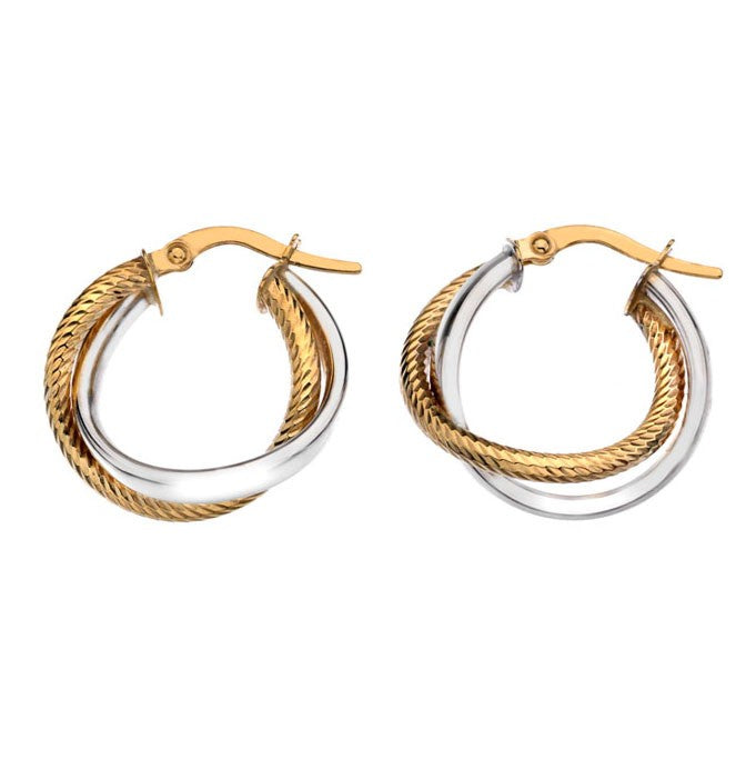 Rope Crossover 9ct White and Yellow Gold Hoop Earrings