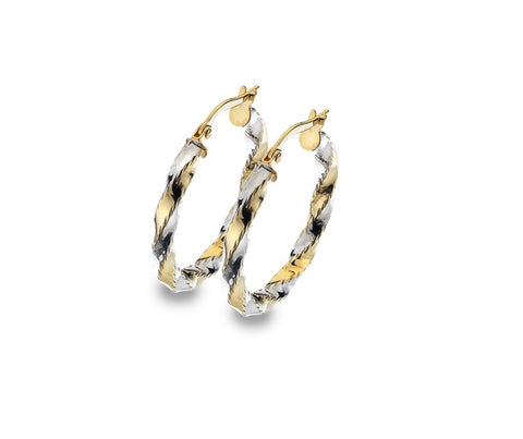 Mixed Twist 20mm 9ct White and Yellow Gold Hoop Earring