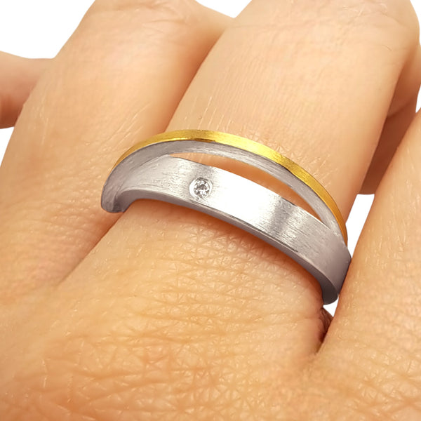 'Golden Curve' Silver and 22ct Gold Diamond Ring