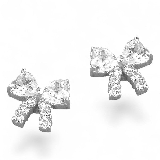 Small Bow Diamanté Sterling Silver Stud Earrings