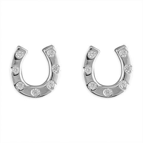 Horseshoe Diamanté Sterling Silver Stud Earrings