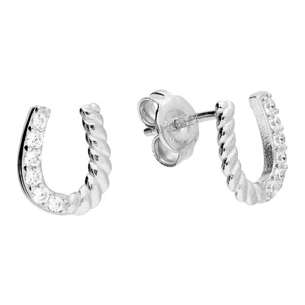 Horseshoe Twist Zirconia Stud Earrings