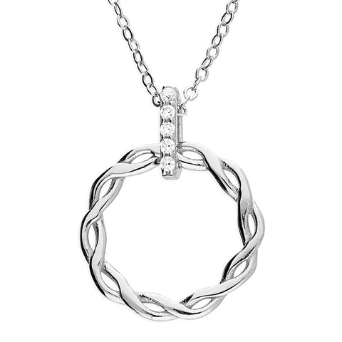 Sterling Silver Entwined Circle CZ Bar Necklace