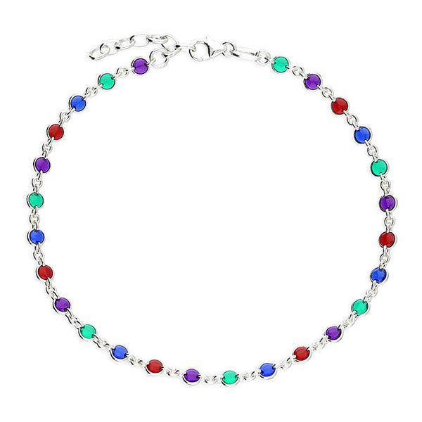 Multi coloured circles silver anklet