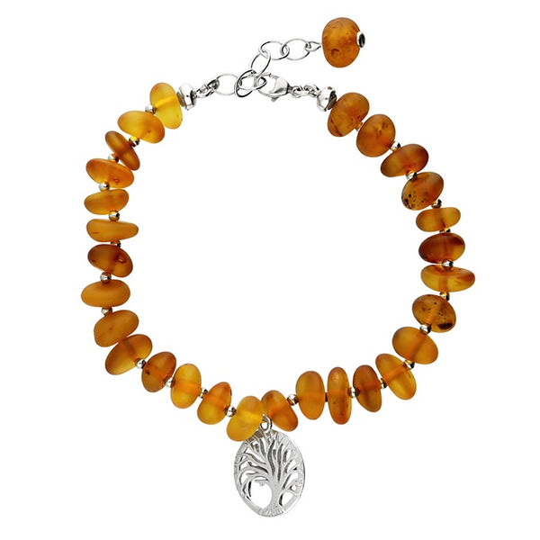 Amber Bead And Tree Of Life Bracelet