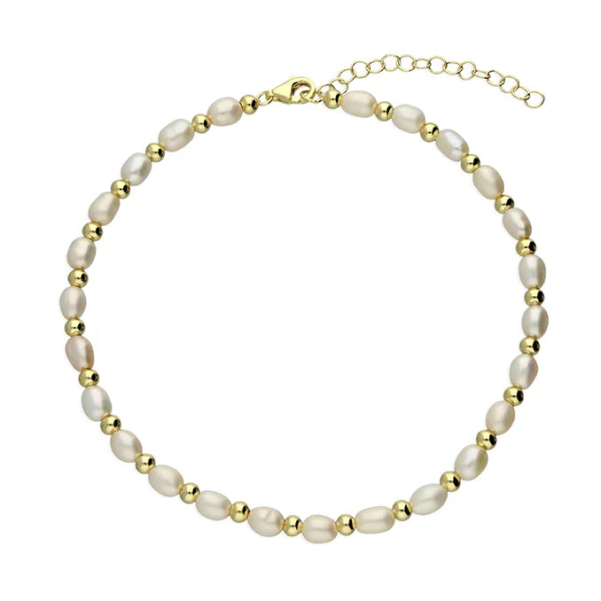 Freshwater Pearl and Gold-Plated Bead Anklet