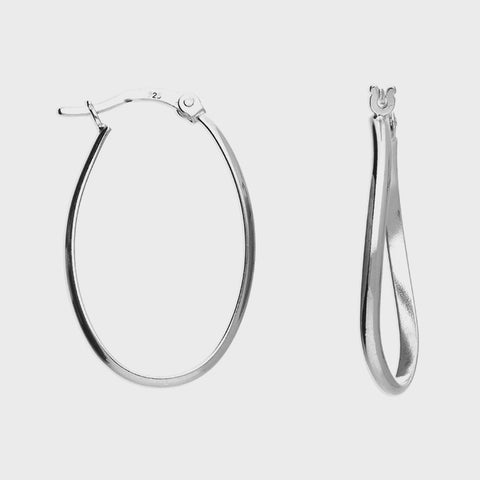 29mm Sterling Silver Curved Oval Hoop Earrings