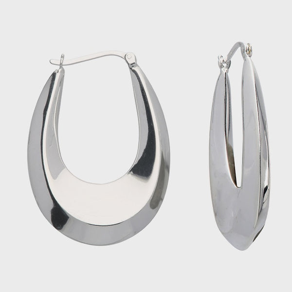 Silver Deep Oval Hoop Earrings
