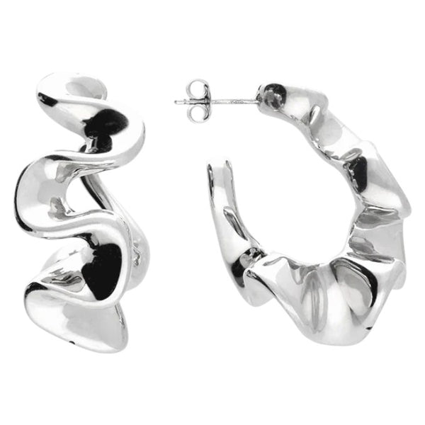 Silver Luxury Wave Hoop Earrings